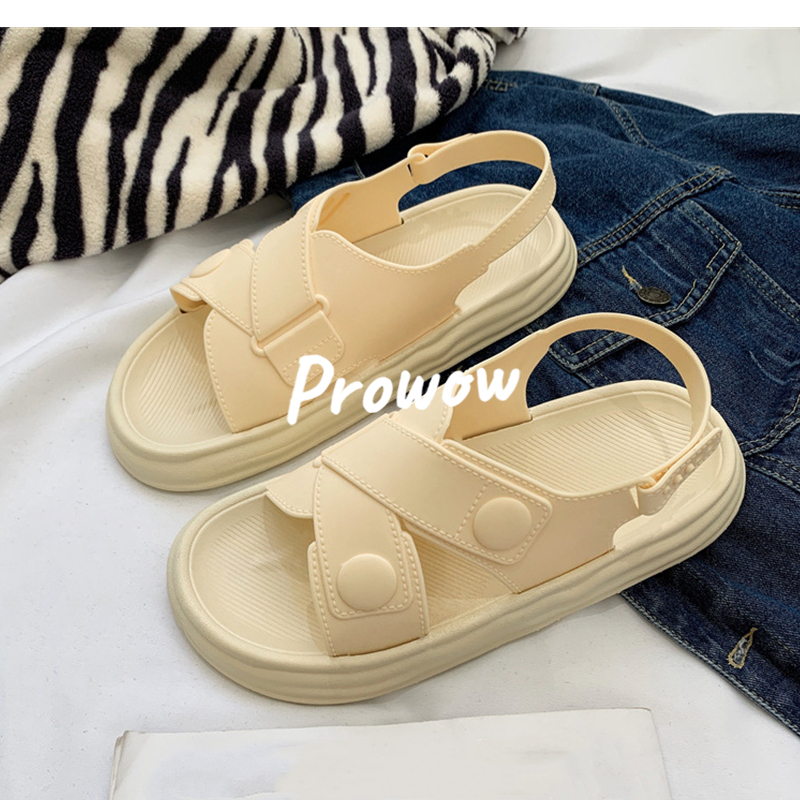 Prowow❤Xăng đan Đế Dày Chống Trượt Màu Sắc Đơn Giản Phong Cách Hàn Quốc Dành Cho Nữ