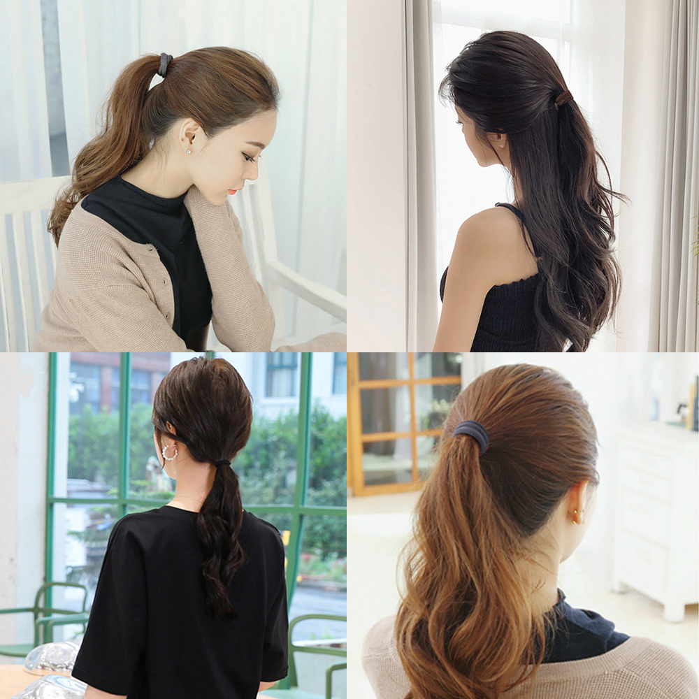 Set 50 Dây Buộc Tóc Co Giãn 4cm Màu Trơn Đơn Giản Cho Nữ Giá Đỡ