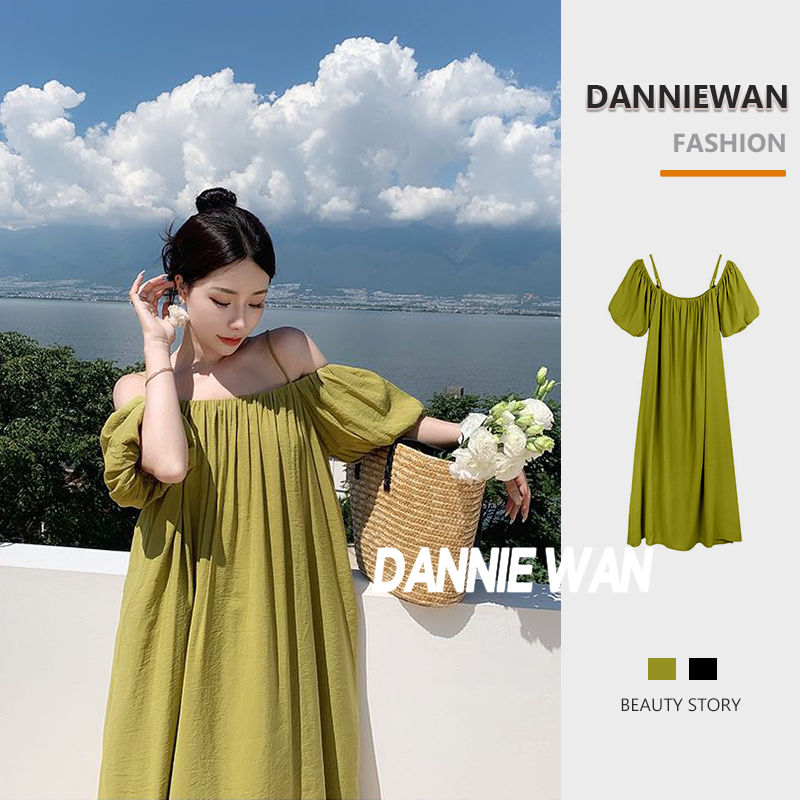 DannieWan chân váy váy đi biển váy cúp ngực đi biển đầm xanh Thời trang Thoải mái ins Beautiful A22M1O3 36Z230909