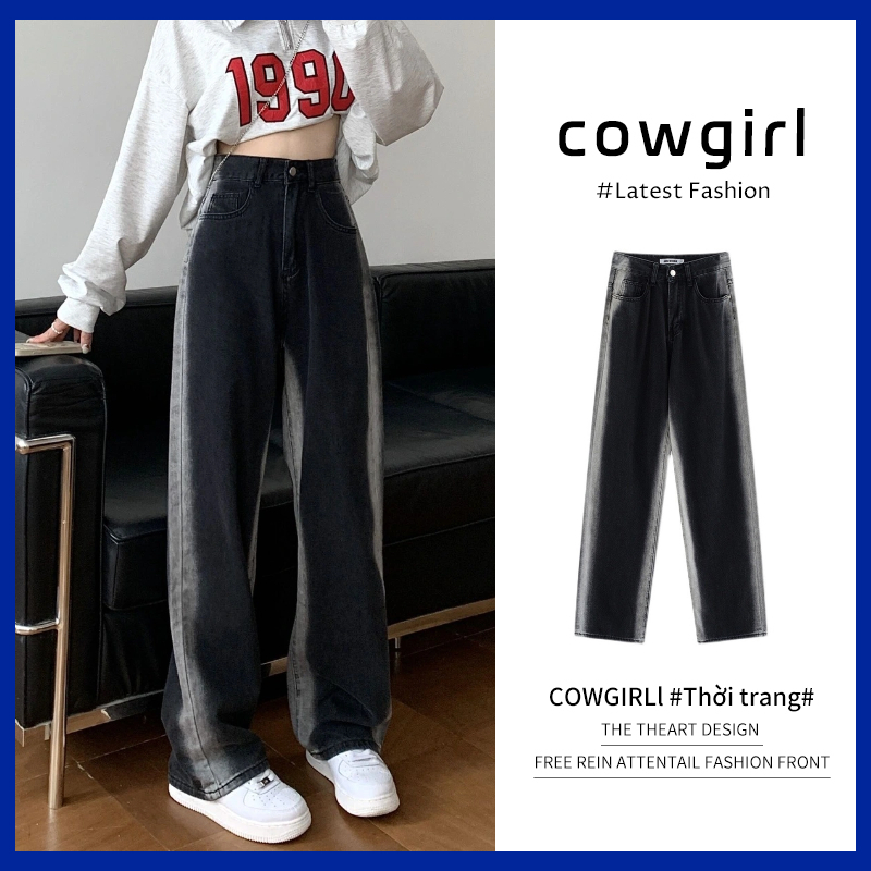 COWGIRL quần ống rộng quần nữ jean phong cách Retro Ống Rộng siêu đẹp 2023 MỚI MAY3003