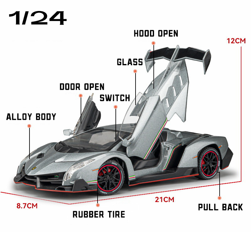 Mô Hình Xe Hơi Lamborghini Veneno Có Đèn Và Âm Thanh Bằng Hợp Kim Tỉ Lệ 1: 24