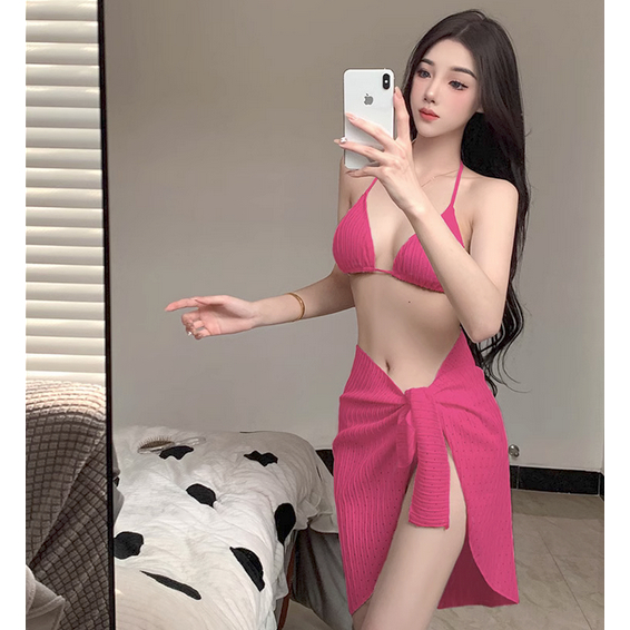 Bộ Đồ Bơi Ba Mảnh Không Tay 4 Màu Trơn Co Giãn Thanh Lịch Thời Trang 2023