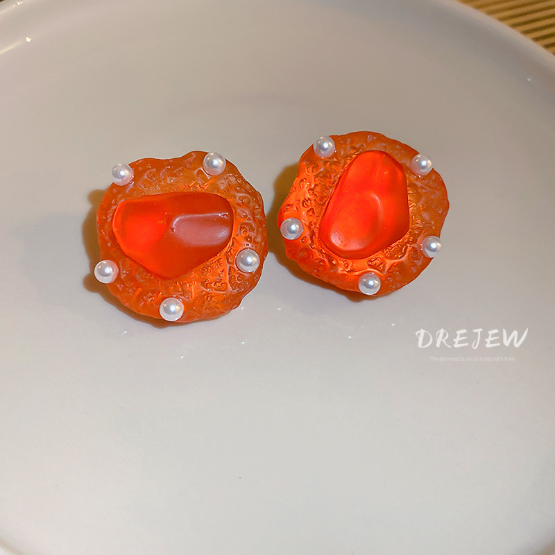 DREJEW Bông Tai Hình Trái Tim Bằng Resin Bạc Thời Trung Cổ Cao Cấp