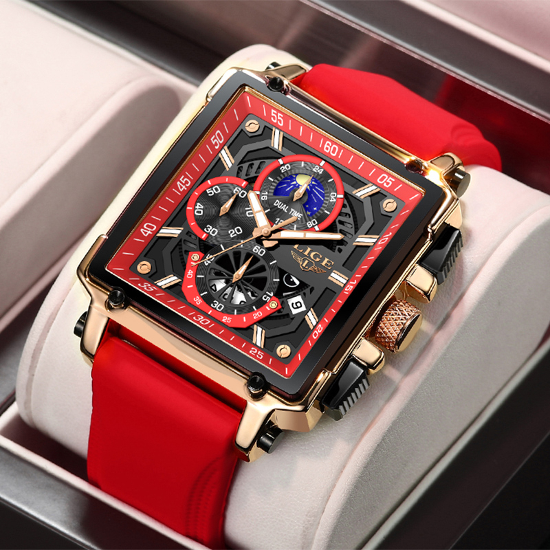 Đồng hồ nam LIGE 8986 Chính hãng Đồng hồ nam chống nước vuông Chronograph Đồng hồ thạch anh thời tra