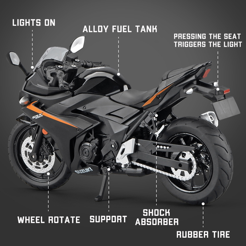 Mô Hình Xe Mô Tô Suzuki GSX250R Tỉ Lệ 1: 12 Bằng Hợp Kim Có Đèn Và Nhạc Độc Đáo Thú Vị