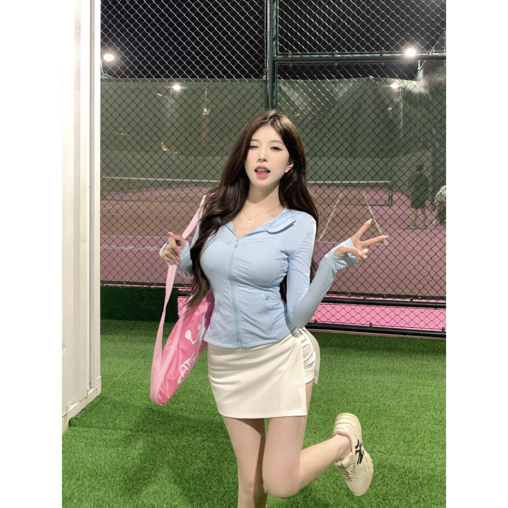 Lalisas coutcore Set Áo Khoác Chống Nắng Có Mũ + Chân Váy Thể Thao Dáng Chữ A Xẻ Tà Co Giãn Dành Cho Nữ (Đặt Hàng Riêng Biệt)