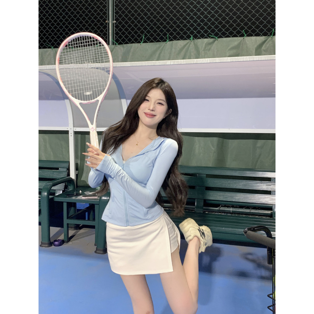 Lalisas coutcore Set Áo Khoác Chống Nắng Có Mũ + Chân Váy Thể Thao Dáng Chữ A Xẻ Tà Co Giãn Dành Cho Nữ (Đặt Hàng Riêng Biệt)