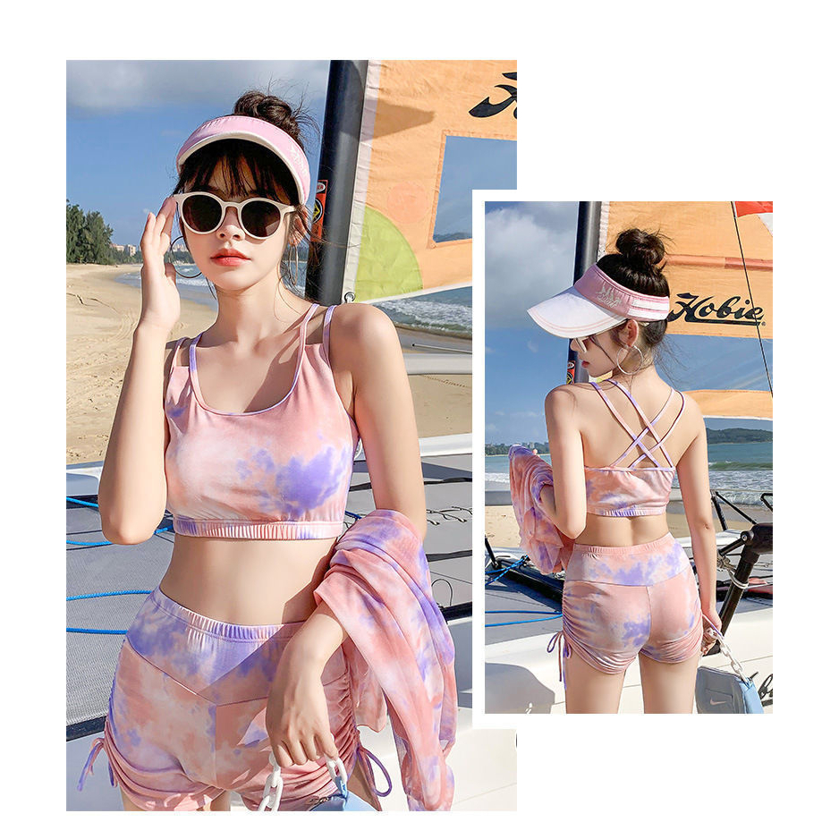 Set bikini 3 mảnh phối màu nhuộm thời trang trẻ trung quyến rũ cho nữ AA7420