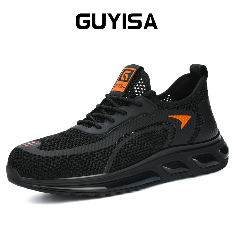 Guyisa Giày Bảo Hộ An Toàn Đầu Thép Chống Va Đập Khối Lượng Nhẹ Thoáng Khí Màu Đen Chống Trượt 37-45 0292t