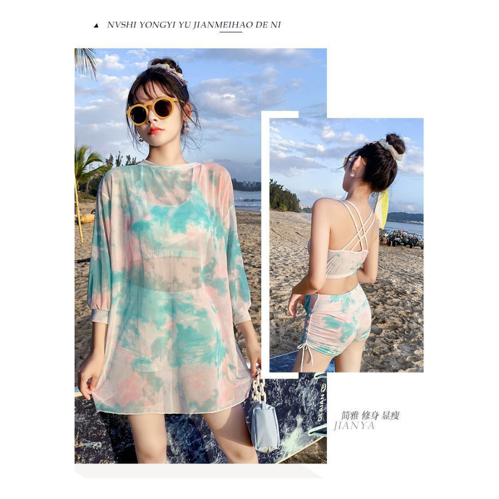 Set bikini 3 mảnh phối màu nhuộm thời trang trẻ trung quyến rũ cho nữ AA7420