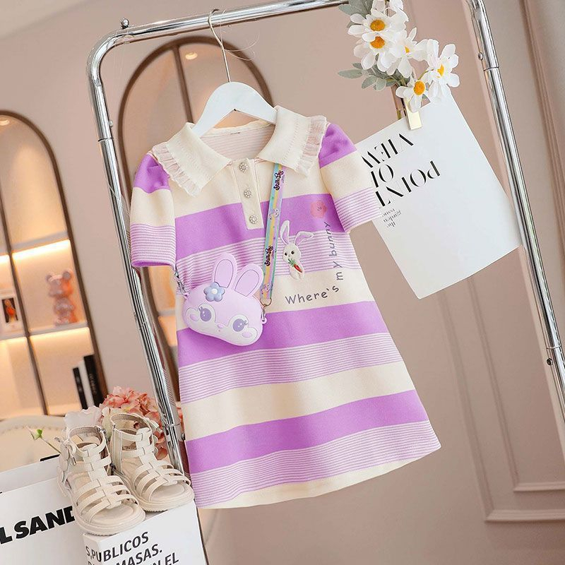 Đầm Polo Họa Tiết Kẻ Sọc Thời Trang Mùa Hè Phong Cách Hàn Quốc Cho Bé Gái 3-14 Tuổi