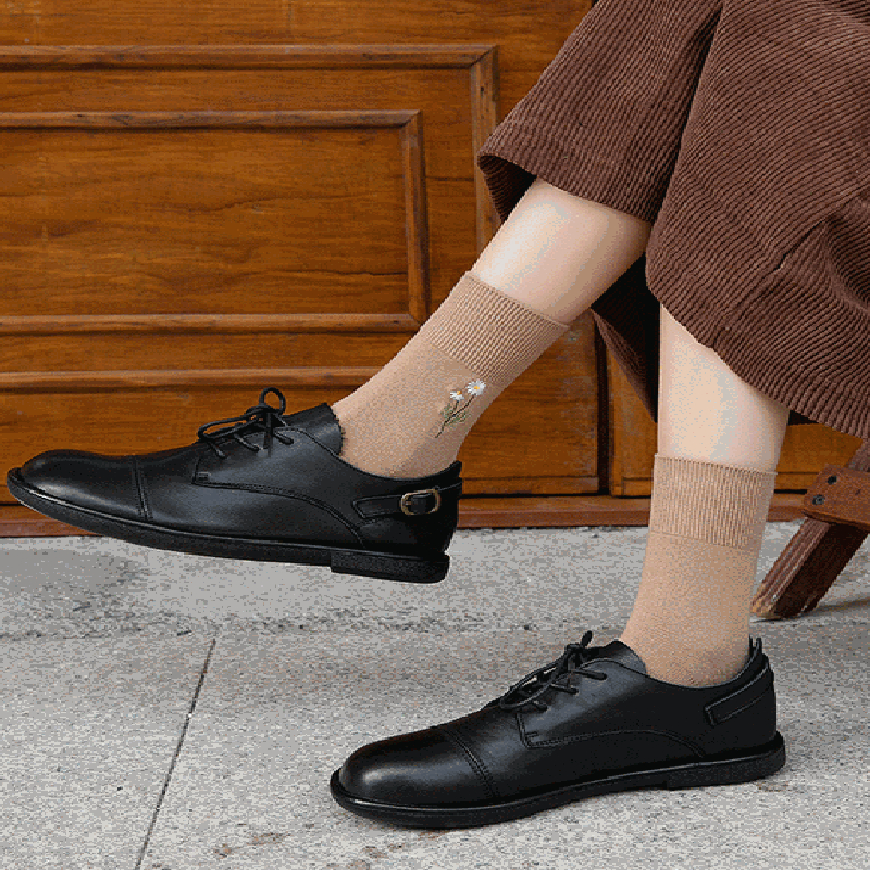 FHYL Vớ Cotton Cổ Trung Thêu Hoa Nhỏ Màu Kẹo Ngọt Phong Cách Hàn Quốc Mới Cho Nữ