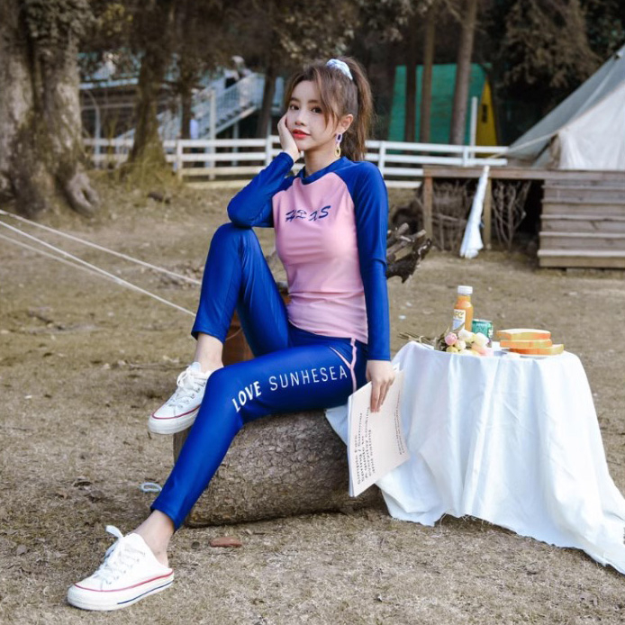 2023 new women's long sleeve sunscreen swimsuit women's three-piece sports student wetsuit rashguard wetsuit fzc241