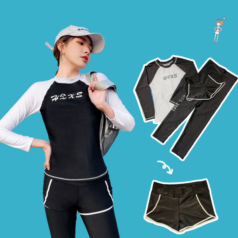 2023 new women's long sleeve sunscreen swimsuit women's three-piece sports student wetsuit rashguard wetsuit fzc241