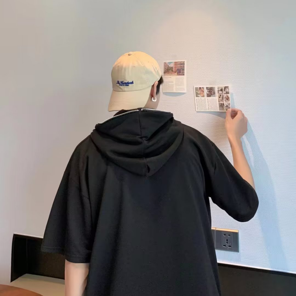 Áo Hoodie Màu Trơn Dáng Rộng Thời Trang Vintage Đường Phố Cá Tính Cho Nam