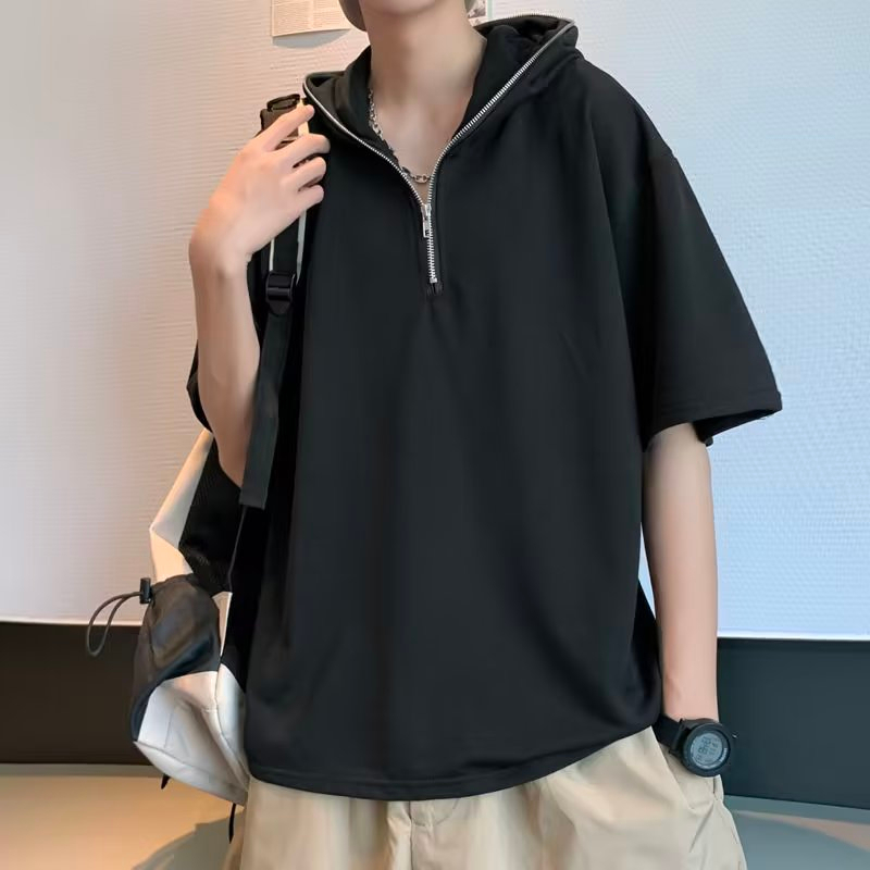 Áo Hoodie Màu Trơn Dáng Rộng Thời Trang Vintage Đường Phố Cá Tính Cho Nam