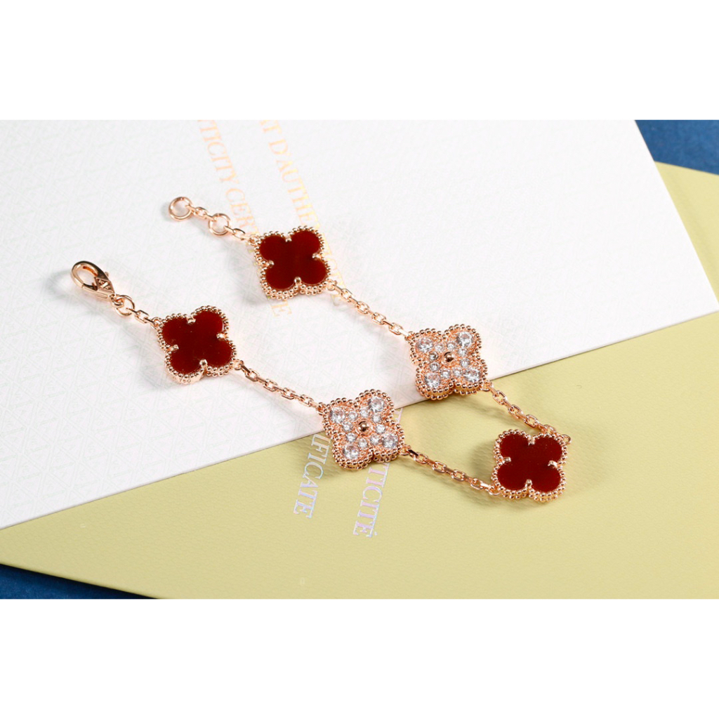 V & a & n Cleef Arpels Vòng Tay Mã Não Năm Cánh Hoa Hồng Vàng 18k Thời Trang Cao Cấp Cho Nữ