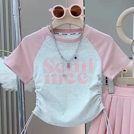 Set Áo Váy Xếp Ly Thời Trang Mùa Hè Phong Cách Hàn Quốc Cho Bé Gái 3-14 Tuổi