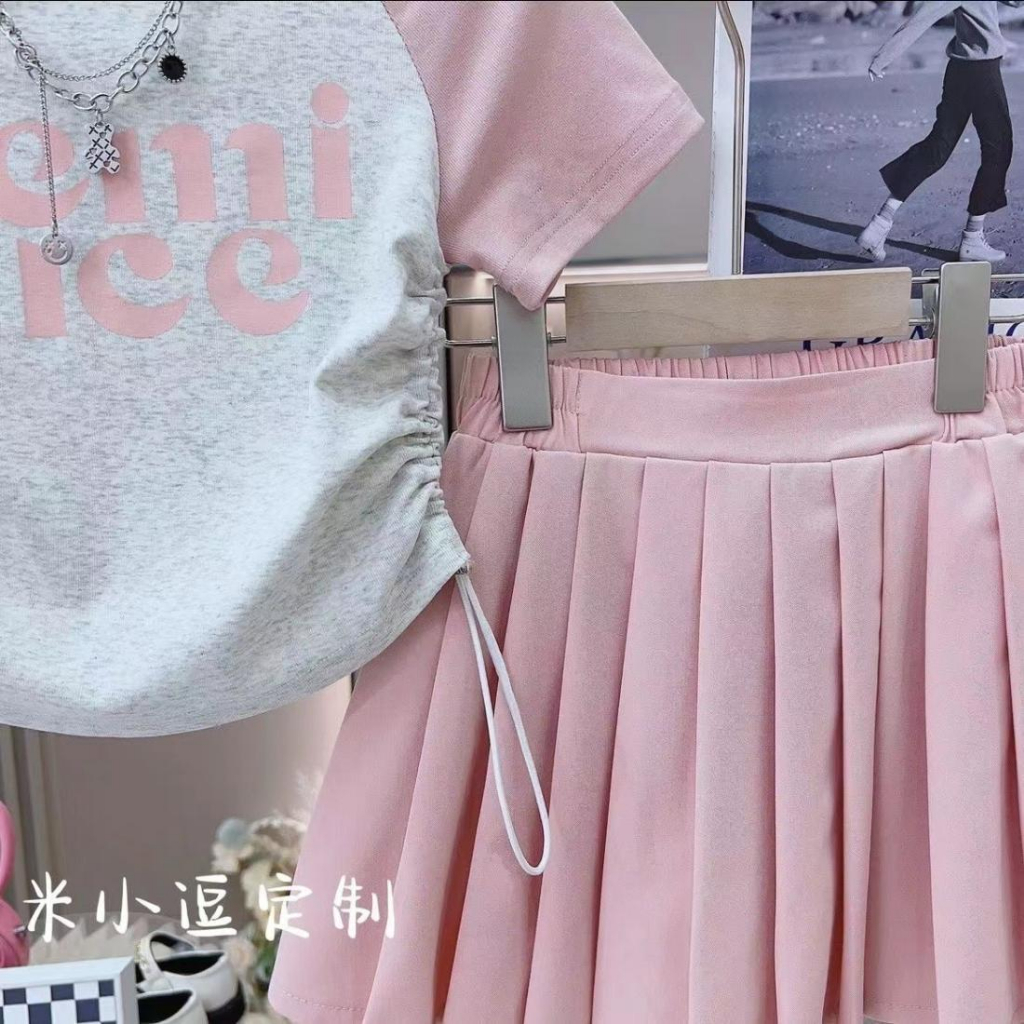 Set Áo Váy Xếp Ly Thời Trang Mùa Hè Phong Cách Hàn Quốc Cho Bé Gái 3-14 Tuổi