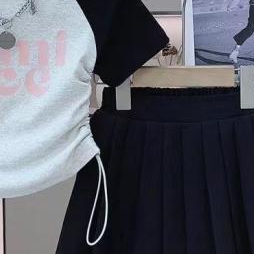 Set Áo Váy Xếp Ly Thời Trang Mùa Hè Phong Cách Hàn Quốc Cho Bé Gái 3-14 Tuổi