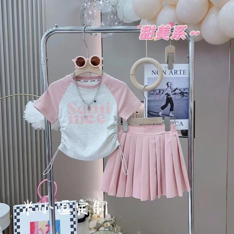 Set Áo Váy Xếp Ly Thời Trang Mùa Hè Phong Cách Hàn Quốc Cho Bé Gái 3-14 Tuổi