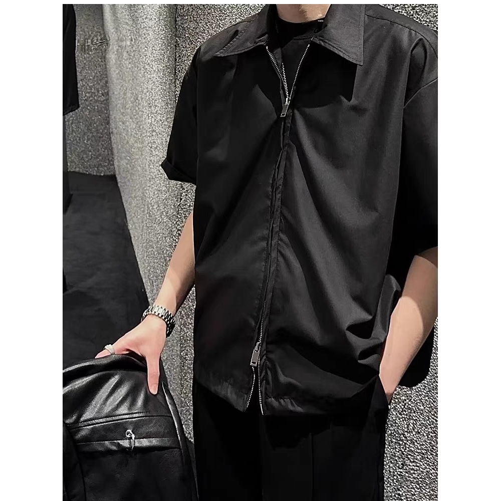 Paul FITZGERALD Áo Sơ Mi Tay Lửng Màu Đen Phối Khóa Kéo Thời Trang Trẻ Trung Cho Nam