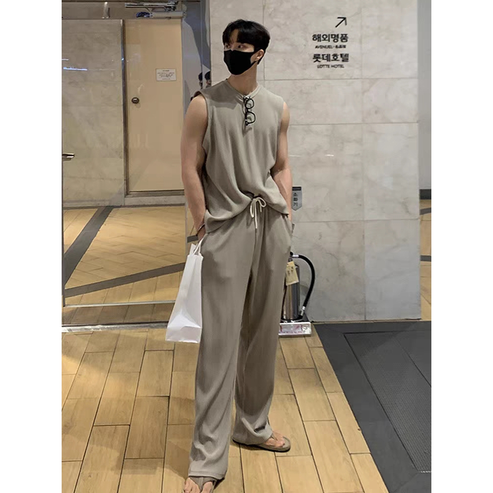 Set Áo Sát Nách + Quần Dài Thiết Kế Đơn Giản Dễ Phối Đồ Thời Trang Cho Nam Size M-2XL