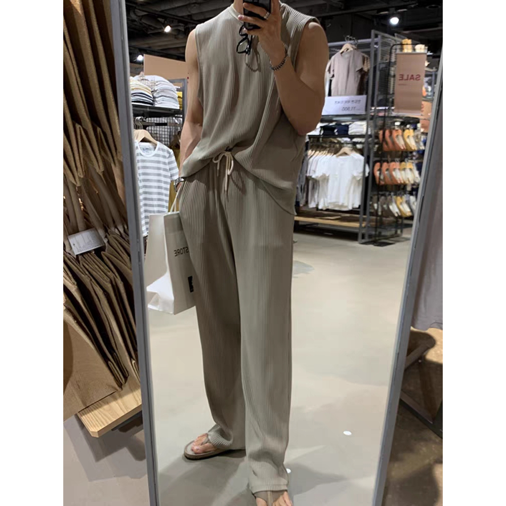 Set Áo Sát Nách + Quần Dài Thiết Kế Đơn Giản Dễ Phối Đồ Thời Trang Cho Nam Size M-2XL