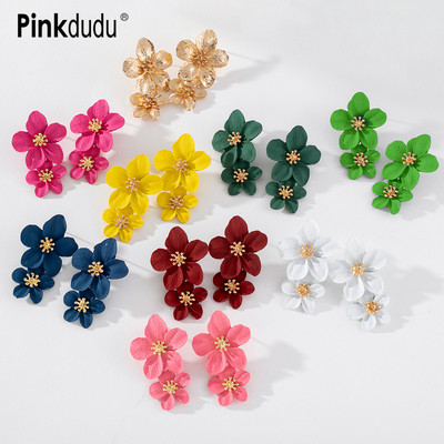 Khuyên tai PINKDUDU OG011 hợp kim hình hoa nhiều màu sắc trang nhã cho nữ