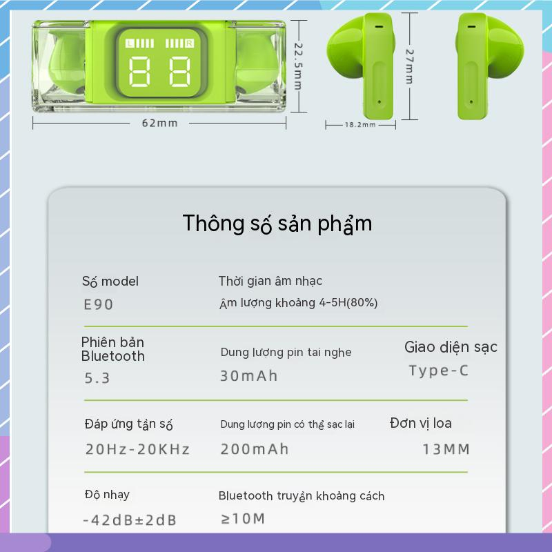 Tai Nghe Nhét Trong Suốt TWS Nhiều Màu Sắc Kết Nối Bluetooth Cho Samsung / Xiaomi / Huawei / oppo / vivo