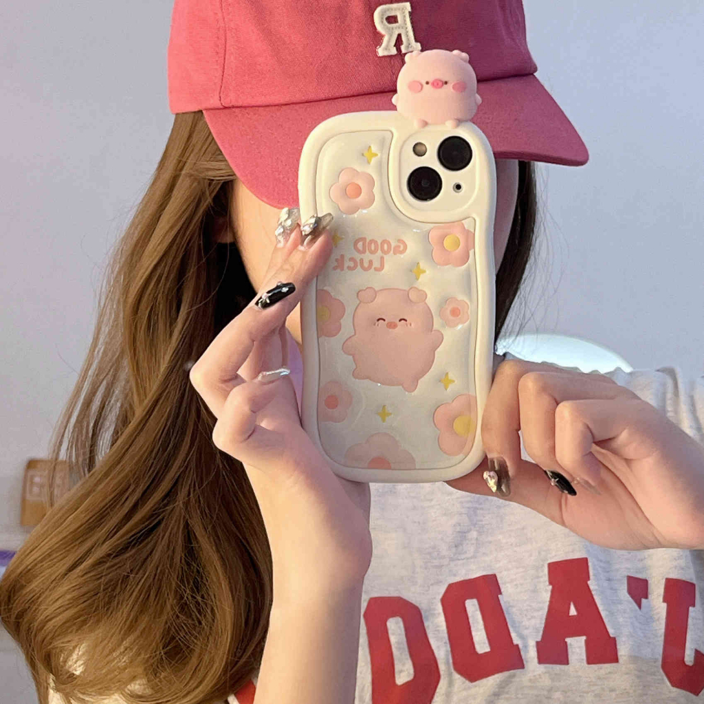Ốp Điện Thoại In Hình Heo Và Hoa Cho IPhone 14Pro Max IPhone 13Pro Max 11 12Pro 12 Pro Max