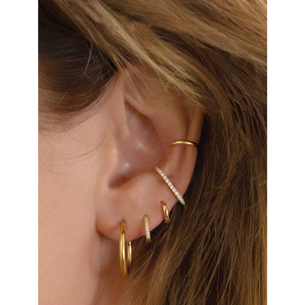 Set 6 Khuyên Tai Tròn Mạ Vàng 14K Đính Đá Zircon Thời Trang