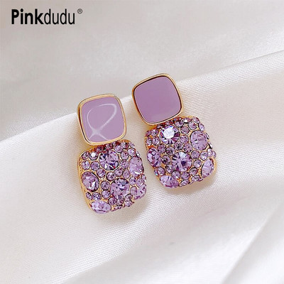Khuyên tai PINKDUDU PD720 đính đá pha lê tím bằng hợp kim thời trang nhiều màu sắc cho nữ