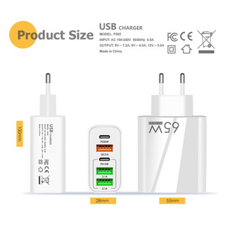 Củ Sạc Nhanh 65W Cổng USB Type C 3.0 5 Cổng 2PD + 3USB Cho IOS Android