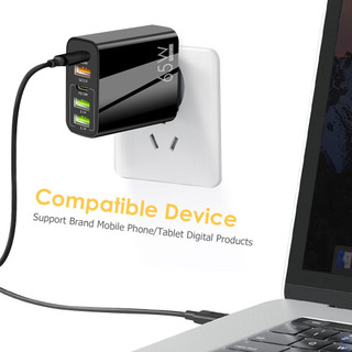 Củ Sạc Nhanh 65W Cổng USB Type C 3.0 5 Cổng 2PD + 3USB Cho IOS Android