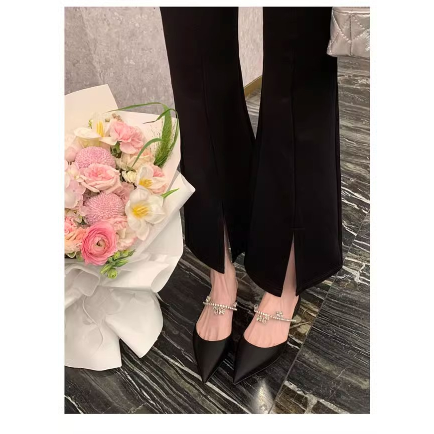 Dép Cao Gót Mũi Nhọn Đính Đá Thời Trang Mùa Hè 2023 Mới Cho Nữ