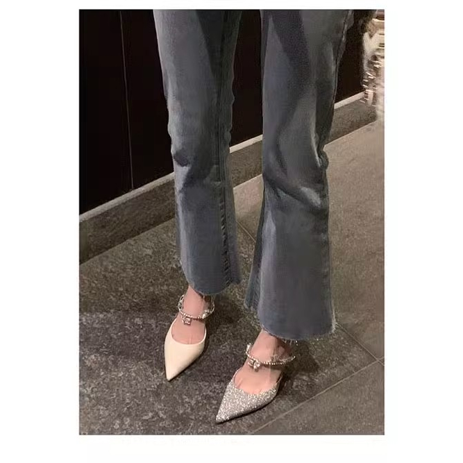 Dép Cao Gót Mũi Nhọn Đính Đá Thời Trang Mùa Hè 2023 Mới Cho Nữ