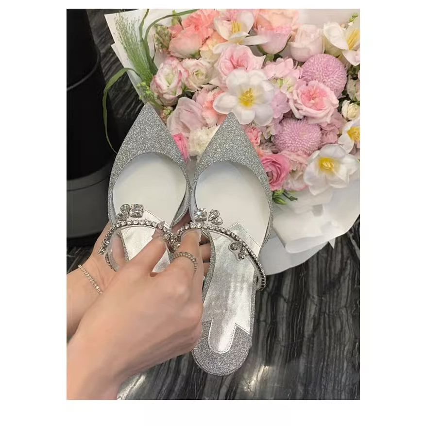 Dép Cao Gót Mũi Nhọn Đính Đá Thời Trang Mùa Hè 2023 Mới Cho Nữ