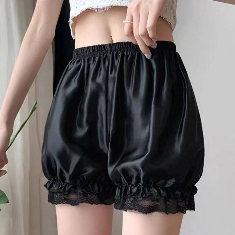 Quần Short Vải Satin Phối Ren Màu Sắc Xinh Xắn Cho Nữ