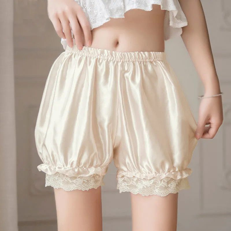 Quần Short Vải Satin Phối Ren Màu Sắc Xinh Xắn Cho Nữ