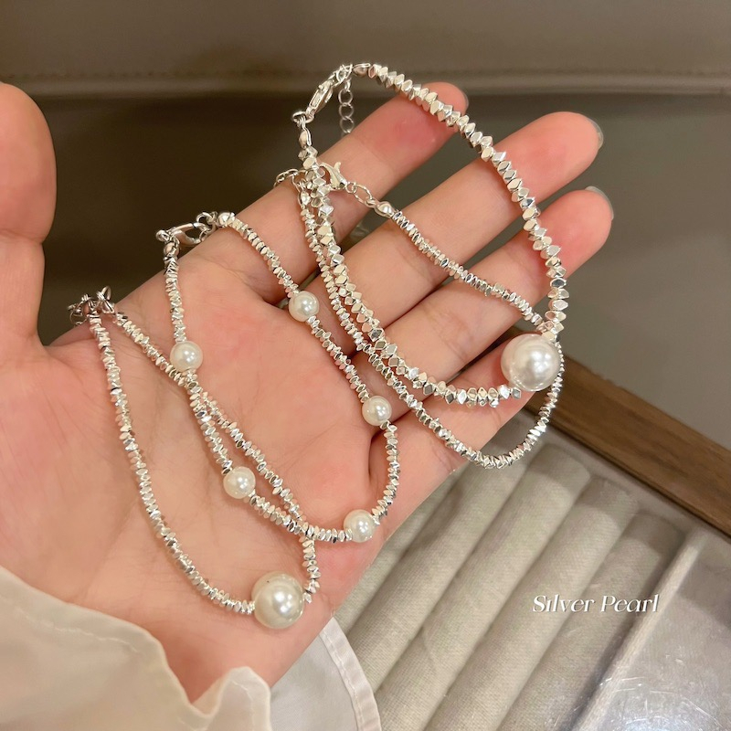 Vòng Tay Bạc Đính Ngọc Trai Nhân Tạo Sang Trọng Cho Nữ
