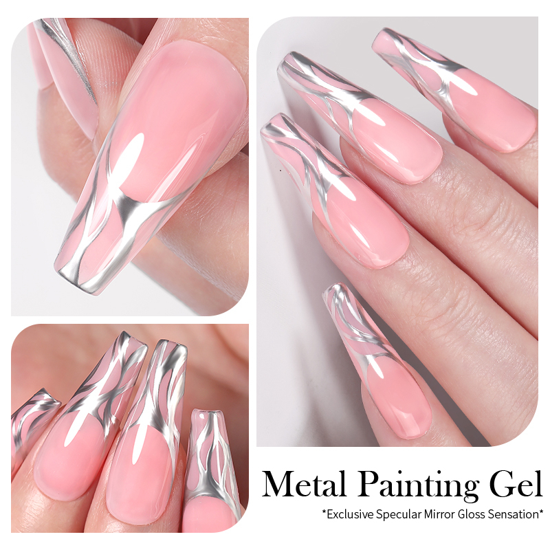 Gel Sơn Móng Tay BORN PRETTY 5ML Màu Vàng / Bạc Tráng Gương / Bạc Họa Tiết Hoa
