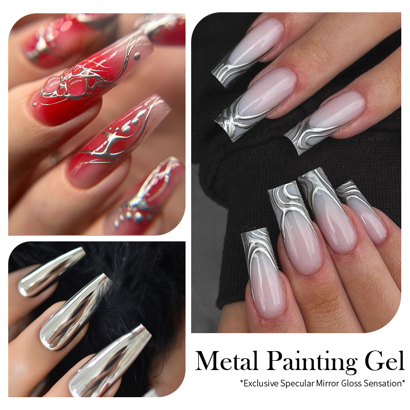 Gel Sơn Móng Tay BORN PRETTY 5ML Màu Vàng / Bạc Tráng Gương / Bạc Họa Tiết Hoa