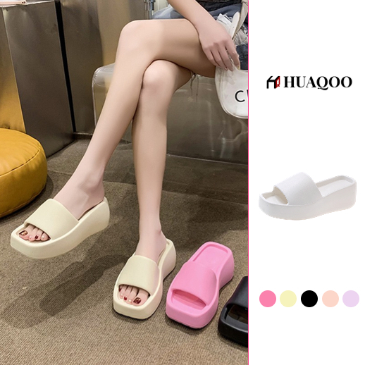 Huaqoo Dép bánh mì guốc dép giày nữ Màu Sắc Đơn Giản Thoải Mái Cao Gót Chống Trơn Trượt dép đế xuồng HDLX052204