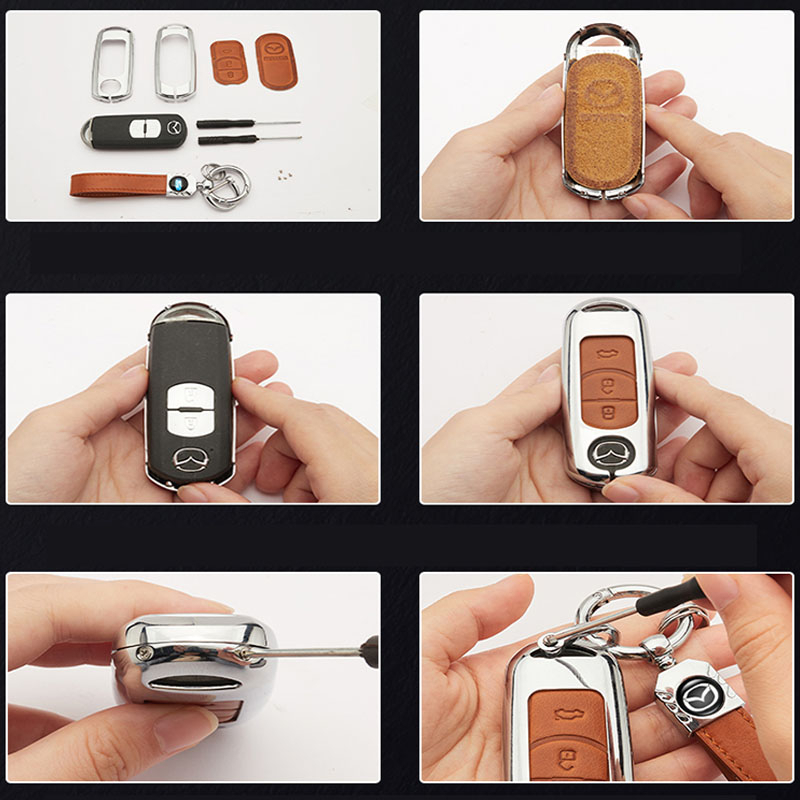 Ốp Chìa Khóa Xe Hơi mazda 2 3 6 Axela Atenza CX-5 CX5 CX-7 CX-9 Smart 2 / 3 Bằng Kim Loại + Da