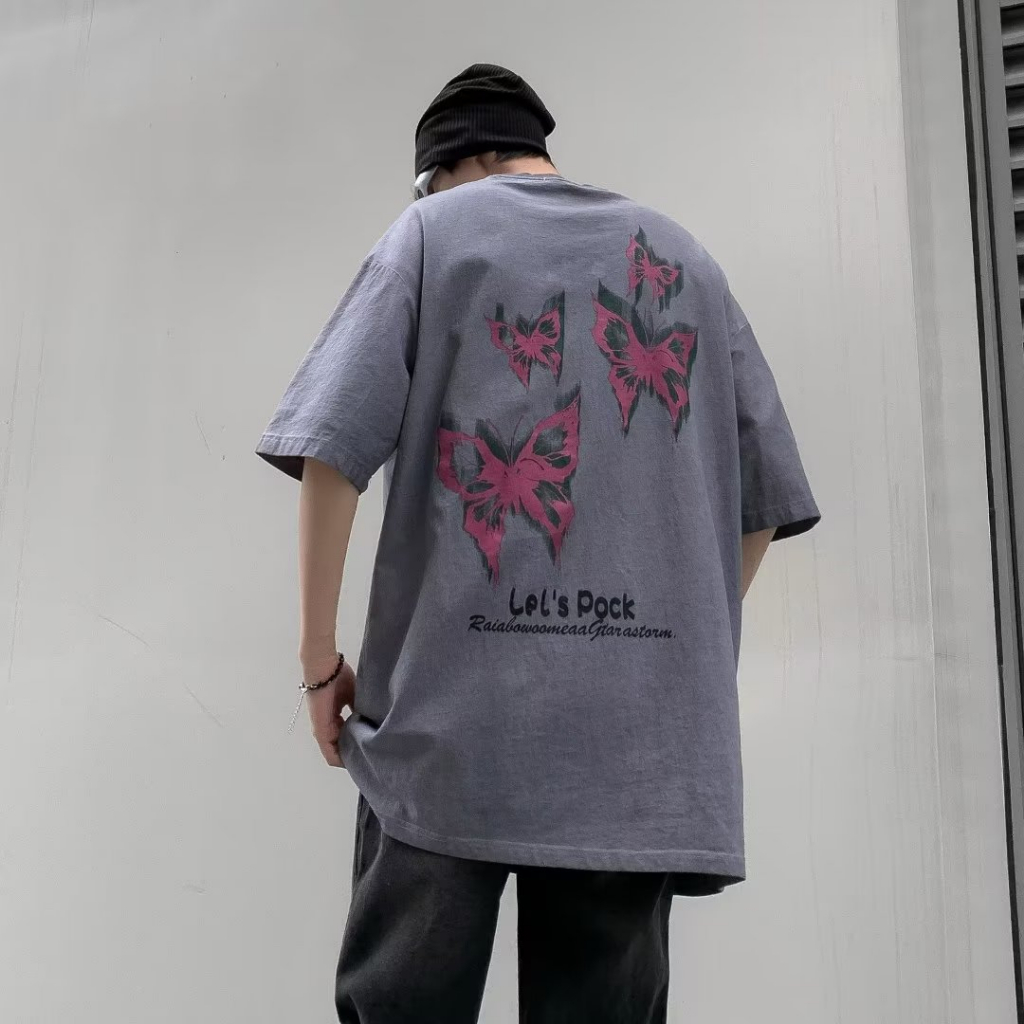 Áo Thun Nam Tay Ngắn Dáng Rộng In Hình Bướm Cá Tính