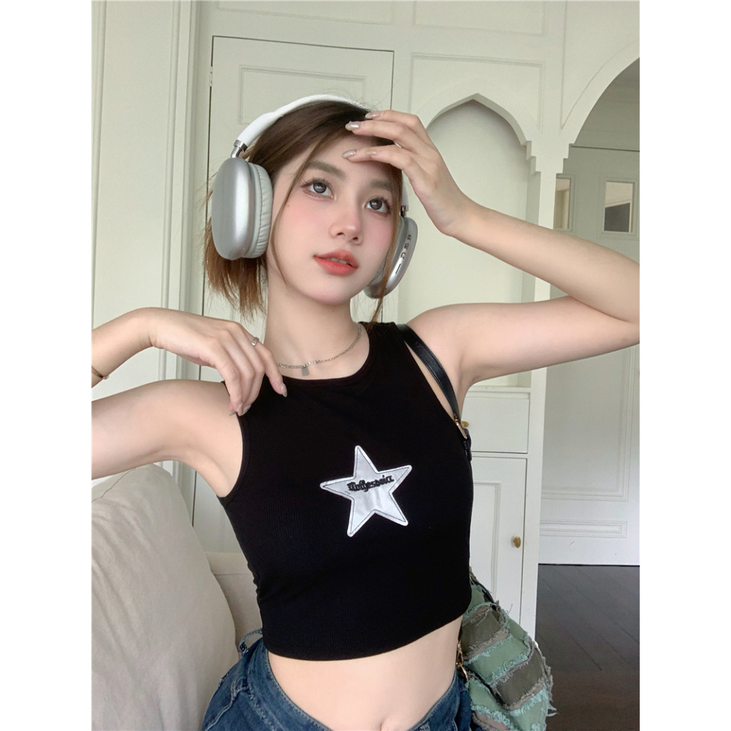 Lalisas Áo Không Tay Ôm Dáng Ngắn Hở Lưng Thiết Kế Ngôi Sao Gia Vị Ngọt Ngào Phong Cách Mỹ Ngọt Ngào Cho