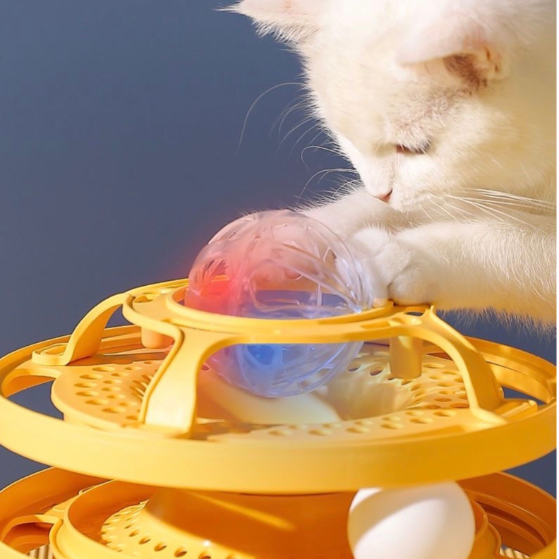 Elsabell Bóng đồ chơi tương tác cho mèo Ba lớp Tháp bi xoay Bàn Đường tròn với bóng di chuyển