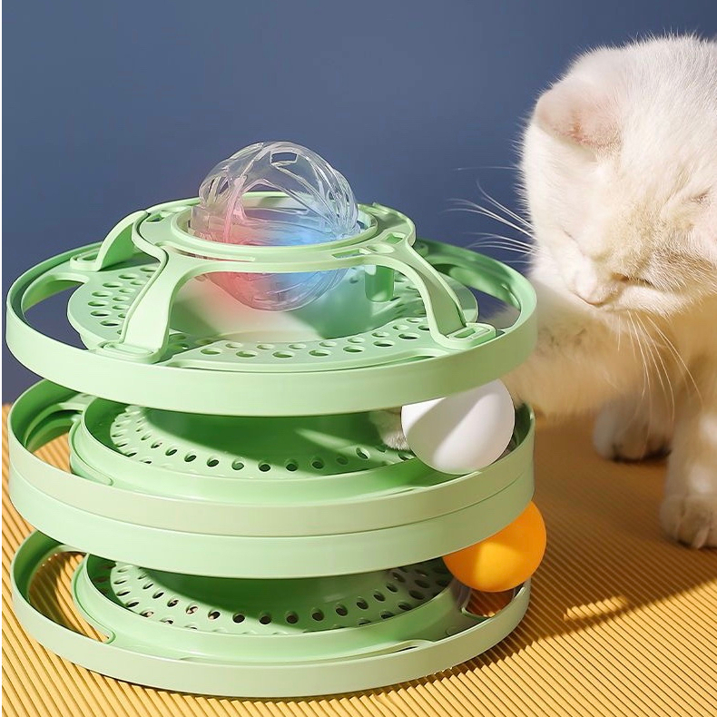 Elsabell Bóng đồ chơi tương tác cho mèo Ba lớp Tháp bi xoay Bàn Đường tròn với bóng di chuyển