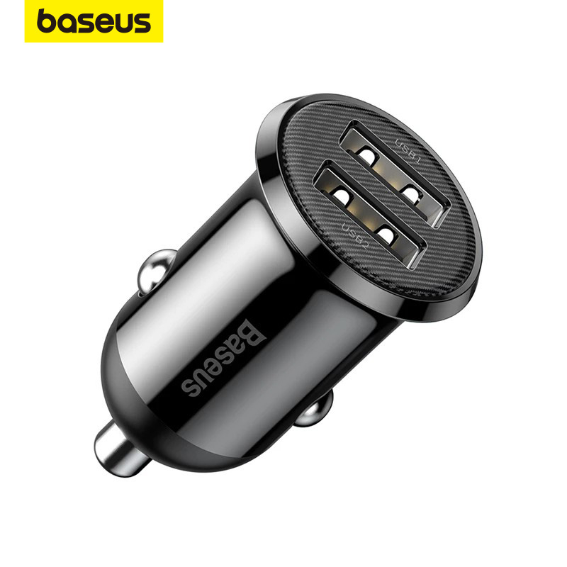 Tẩu Sạc Baseus Mini Cho ĐT táo12/Xiaomi/Samsung/Huawei Cổng USB Kép 2.4A Dùng Trên Xe Ô Tô